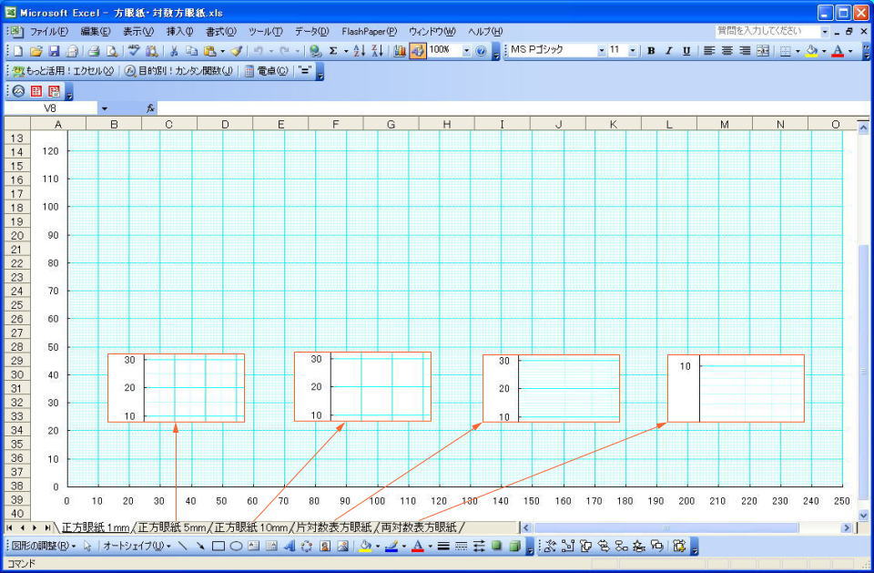 方眼紙 対数表 Sqare Logarithm Excel Data